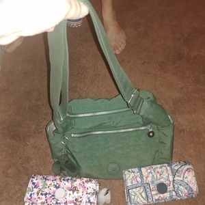 Green Kipling purse and 2 wallets